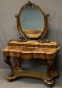 VICTORIAN MAHOGANY DUCHESS DRESSING TABLE - the shaped mirror with carved crest and supports on a