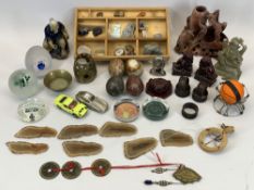 COLLECTABLE MINERAL ITEMS, carved soapstone figurines, paperweights and other collectables