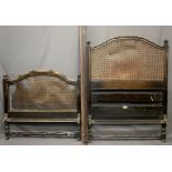 HEAL & SON SINGLE BED HEAD & FOOT BOARD - with cane back (for restoration), irons included, 144cms