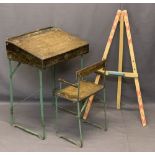 TRIANG CHILD'S DESK & MATCHING CHAIR with a small artist's easel, 71cms H, 49cms W, 40cms D the