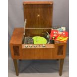 MID-CENTURY 'HIS MASTERS VOICE' TEAK RECORD PLAYER CABINET - with Garrard 2000 turntable, 56cms H,