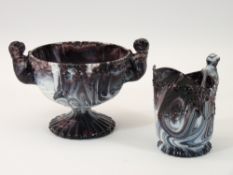 SLAG GLASSWARE - two interesting pieces with animal handles