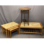 MID-CENTURY STYLE COFFEE & OCCASIONAL TABLES - tiled top Long-John with base rack, 1.5m H x 96.