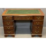 REPRODUCTION MAHOGANY TWIN PEDESTAL DESK - green leather gilt tooled skiver having three frieze