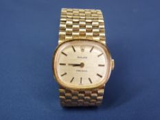 A LADY'S PRECISION ROLEX 18CT GOLD WRISTWATCH - with seven row tapered gold Rolex strap, 48grms