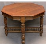 CIRCA 1900 MAHOGANY OCTAGONAL TOP TABLE - on turned and twist supports with conjoining finial topped