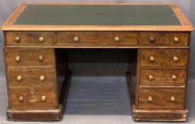 VICTORIAN MAHOGANY TWIN PEDESTAL DESK - having a green leather insert and moulded edge over twin