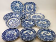 BLUE & WHITE CHINA ASSORTMENT - Rogers zebra, Wedgwood fallow deer, Wedgwood Ferrara and others