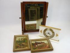 VINTAGE MAHOGANY SWING DRESSING TABLE MIRROR, stylish battery operated mantel clock and two small,