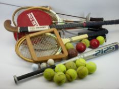 VINTAGE SPORTING ITEMS including Spencer's Foil marked 'Leon Paul' also Dunlop and other tennis