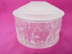 LALIQUE GLASS ENFANTS BOX & COVER, 11cms diameter, 8cms overall H, engraved 'Lalique France' to