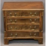 MINIATURE REPRODUCTION MAHOGANY FOUR DRAWER CHEST - with haberdashery/sewing contents, 52.5cms H,