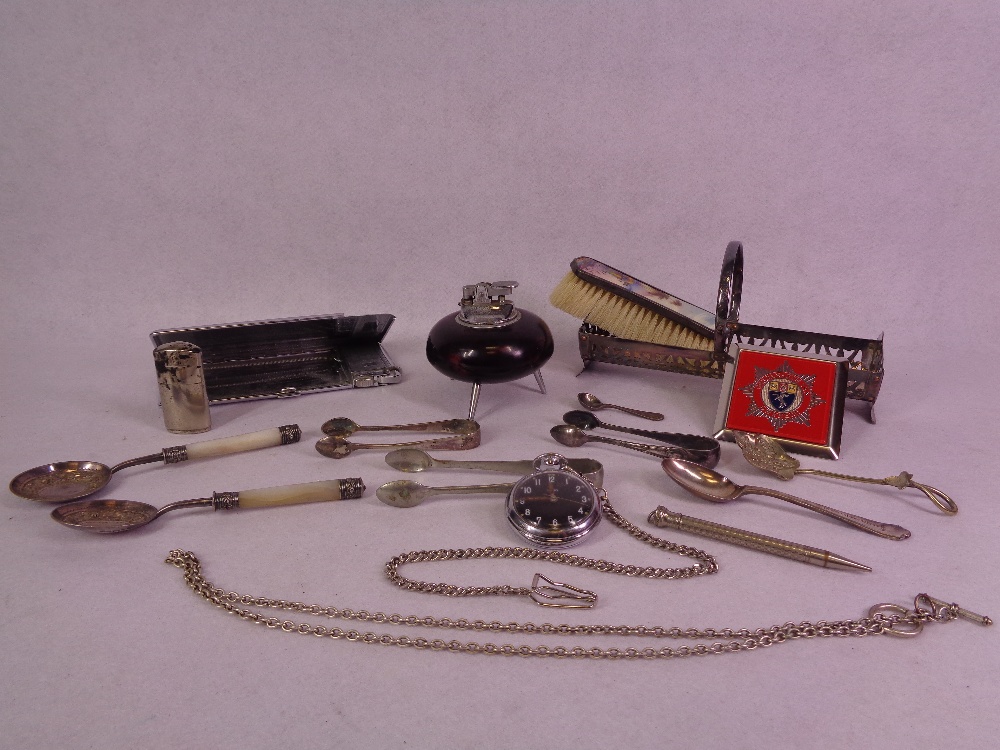 VINTAGE TABLE LIGHTER, pocket watch, other white metalware, ETC