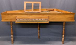 20TH CENTURY PINE CASED HARPSICHORD/SPINNET - having rosewood keys on turned supports along with a