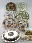 DRESDEN TYPE CABINET PLATES, Minton Haddon Hall pedestal bowl, Majolica plate, Ironstone dinnerware,
