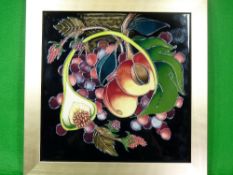 MOORCROFT 'Queen's Choice' trial piece plaque by Emma Bossons - in original frame, 25.25 x 25.25cms,