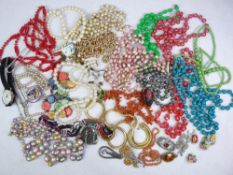 COSTUME JEWELLERY - a mixed quantity including Coral necklaces, marcasite, Scottish style thistle