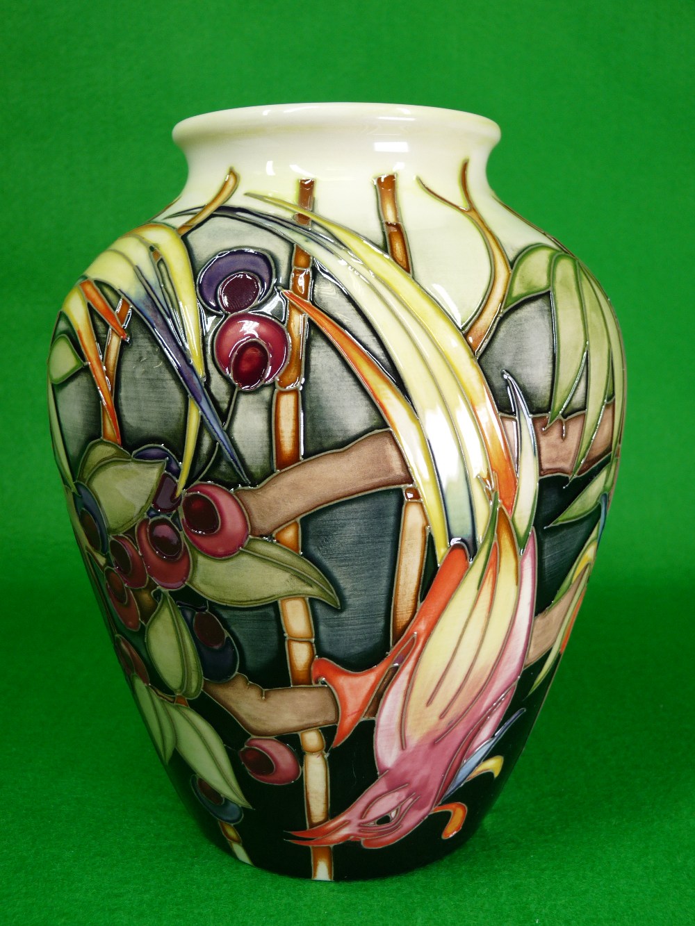 MOORCROFT 'Fruit Thief' vase by Emma Bossons - Limited Edition for Liberty, silver line strike
