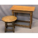 ANTIQUE TABLES - oak rectangular peg jointed side table, 64cms H, 76cms W, 42.5cms D and a similar