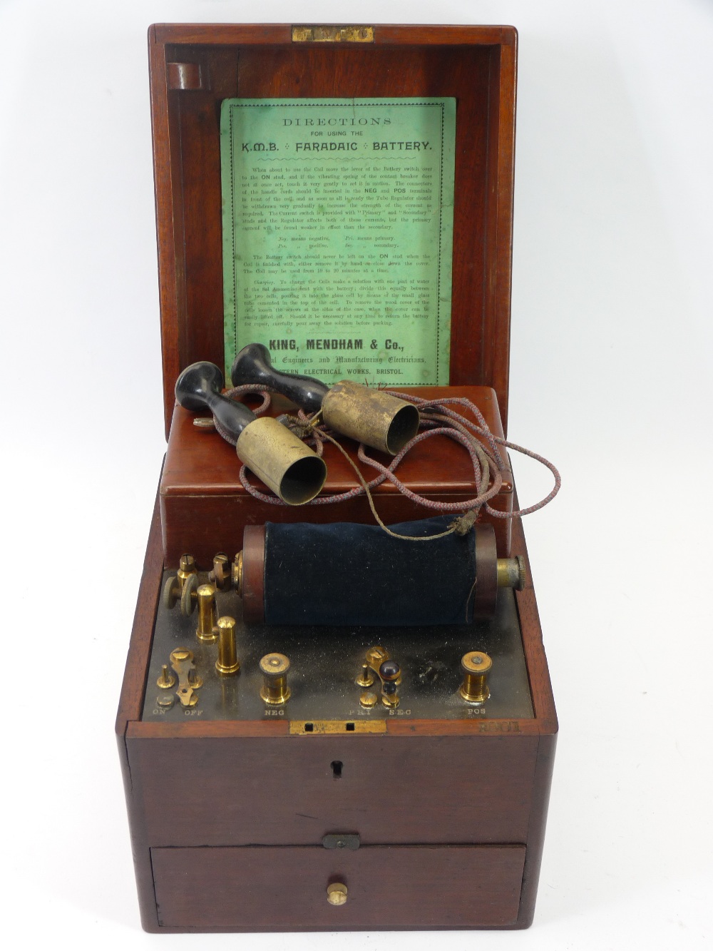 VINTAGE ELECTRICAL ENGINEER EQUIPMENT - Faradaic battery by King, Mendham & Company in wooden box