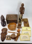 TREEN - African figures, busts, Eastern box, ETC