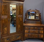 EDWARDIAN MAHOGANY TWO PIECE BEDROOM SUITE - comprising a single door mirrored wardrobe with