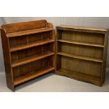 VINTAGE OPEN BOOKSHELVES (2) including a four shelf stained pine example, 104cms H, 89cms W, 23cms D