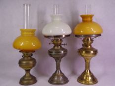 OIL LAMPS (3) - typical brass based with shades