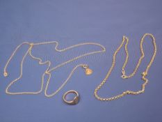 A 14CT GOLD MUFF CHAIN - 3grms, 50cms L, a 9ct gold fine link chain with tiny pendant, 4.9grms,