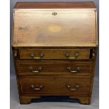 EDWARDIAN INLAID MAHOGANY FALL FRONT BUREAU - Sheraton type shell inlay to the fall, interior