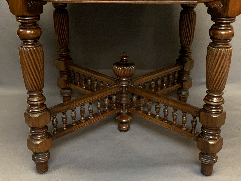 CIRCA 1900 MAHOGANY OCTAGONAL TOP TABLE - on turned and twist supports with conjoining finial topped - Image 3 of 3