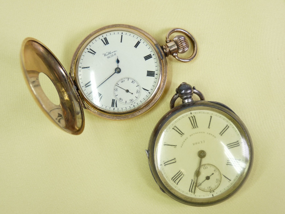 VINTAGE POCKET WATCHES (2) to include a Waltham gold plated Half Hunter and a Chester silver cased