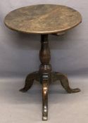 ANTIQUE OAK TILT TOP TRIPOD TABLE - on a turned column with splayed feet, 64cms H, 52cms diameter
