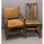 ANTIQUE & VINTAGE OAK CHAIRS (2) - the early chair being a splatback side chair with solid seat on