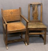 ANTIQUE & VINTAGE OAK CHAIRS (2) - the early chair being a splatback side chair with solid seat on
