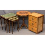 OCCASIONAL FURNITURE, A PARCEL - leather tooled top nest of three tables, 53cms H, 55cms W, 42cms D,