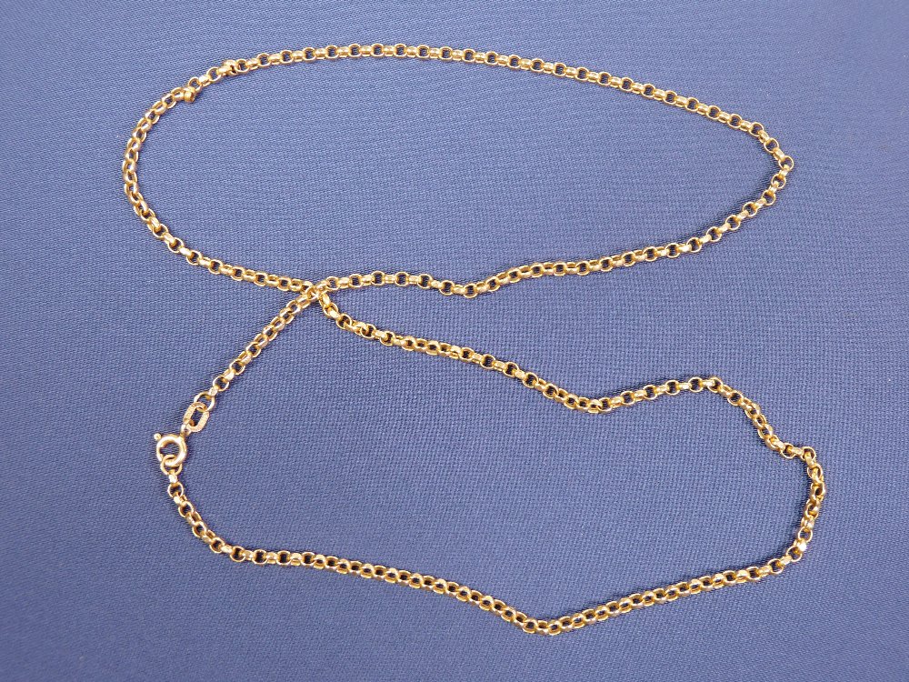 A 14CT GOLD MUFF CHAIN - 3grms, 50cms L, a 9ct gold fine link chain with tiny pendant, 4.9grms, - Image 2 of 4
