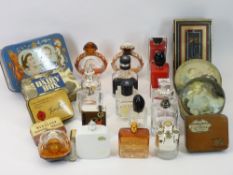 PERFUME BOTTLES - a good assortment and a quantity of old advertising and similar tins