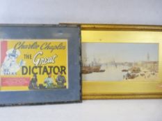 EDWARD H BEARNE watercolour - Venetian scene, 16 x 34.5cms, Charlie Chaplin in The Great Dictator,