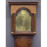 CIRCA 1840 OAK LONGCASE CLOCK with arched top Bastal brass dialwith Gowland Sunderland name plaque,