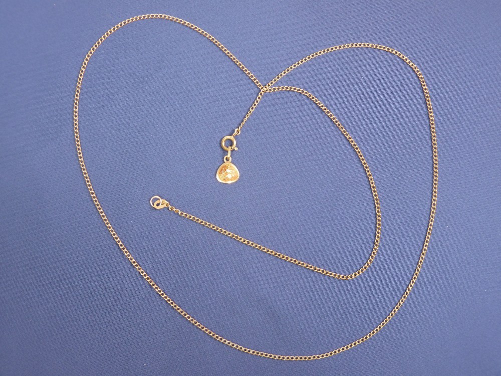 A 14CT GOLD MUFF CHAIN - 3grms, 50cms L, a 9ct gold fine link chain with tiny pendant, 4.9grms, - Image 3 of 4