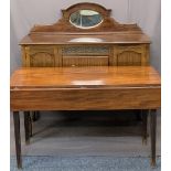 VINTAGE MIRRORED RAILBACK MAHOGANY SIDEBOARD and a twin-flap mahogany dining table, 126cms overall