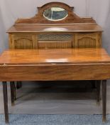 VINTAGE MIRRORED RAILBACK MAHOGANY SIDEBOARD and a twin-flap mahogany dining table, 126cms overall
