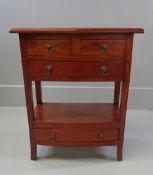 REPRODUCTION HALL TABLE - bow fronted, with base drawer and shelf having two short and one long