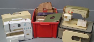 BERNINA SEWING MACHINES, two cased and an assortment of old vinyl records