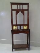 EDWARDIAN HALLSTAND with multi-hooks and tiled centre section, 186cms H, 69cms W, 27cms D
