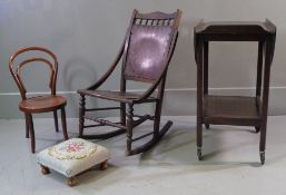 FURNITURE ASSORTMENT to include child's bentwood chair, polished drop side tea trolley, tapestry