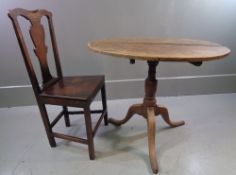 PERIOD OAK CIRCULAR TILT TOP TABLE on tripod supports, 87cms diameter and a splatback farmhouse