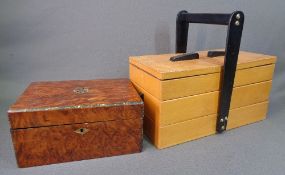 TREEN - walnut workbox and a concertina haberdashery box