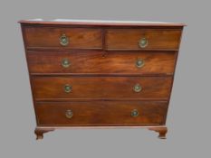 CHEST OF DRAWERS - 19th Century mahogany with three long and two short drawers and brass octagonal